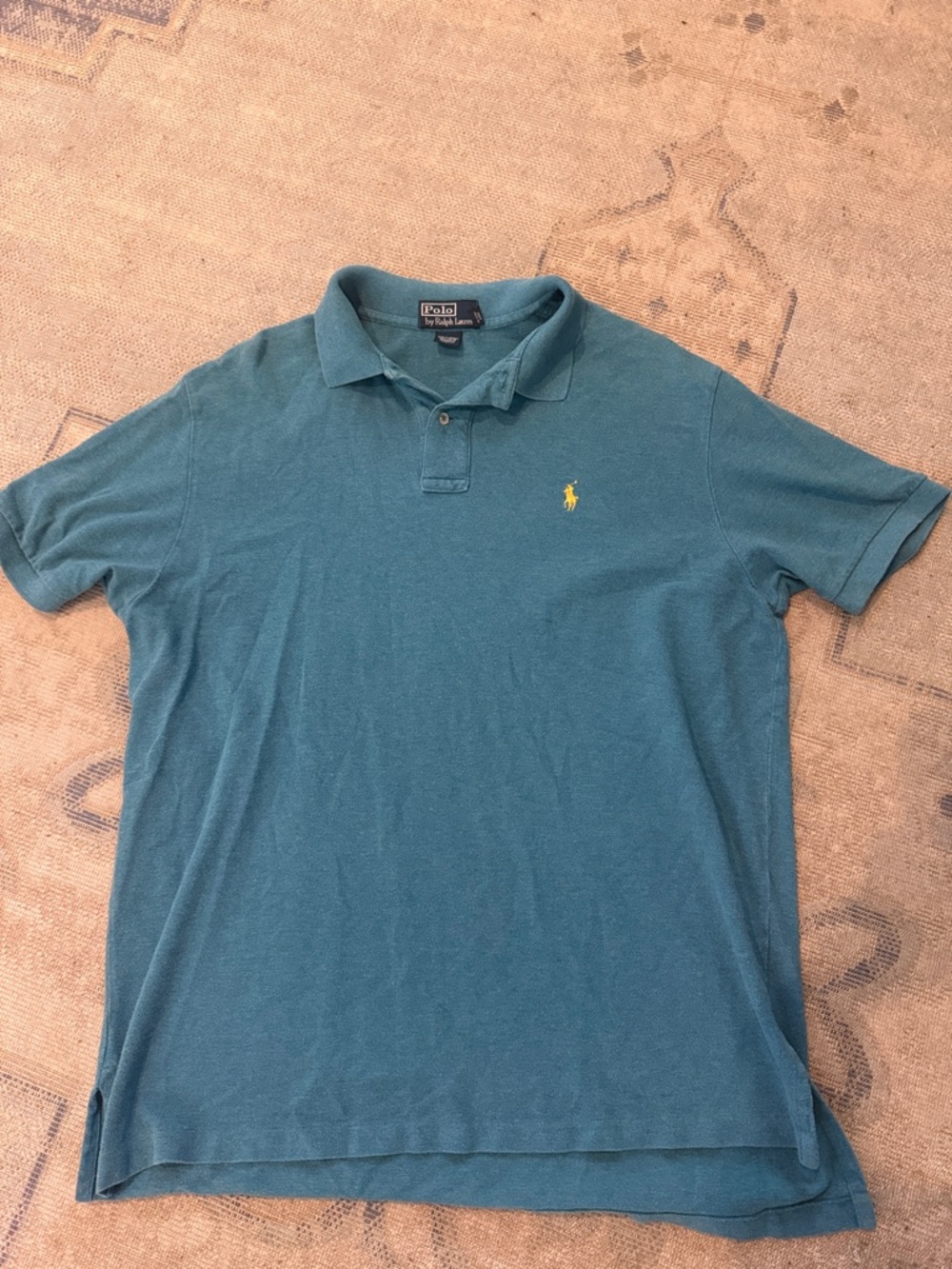 Polo by Ralph Lauren Teal Men’s Short-Sleeve Polo with Yellow Logo